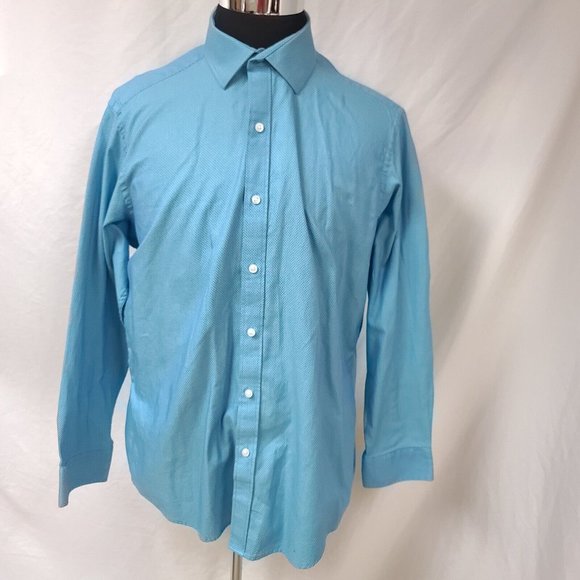 Buttoned Down Mens XL 17/17.5-34/25 Blue Teal Diamond Long sleeve Button Shirt - Picture 13 of 13